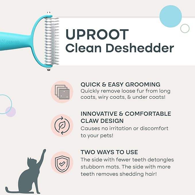 Uproot Clean Undercoat Rake for Dogs - Versatile Dematting Comb for Dogs, Cats & Bunnies - Dual-Sided 9 & 17 Blade Dog Deshedding Brush - Gentle & Effective Grooming Tool for All Coat Types