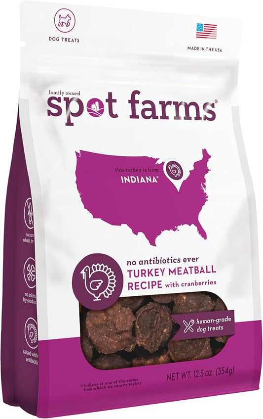 Spot Farms Turkey Meatball Recipe Healthy All Natural Dog Treats Human Grade Made in USA 12.5 oz