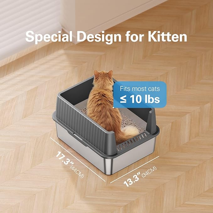 Zarler Stainless Steel Litter Box for Kittens, Small Cat Litter Box 17" L x 13" W x 11.8" H, Metal Kitty Litter Boxes with High Sides, Pink (Non-Sticky, Easy to Clean, Anti-Urine Leakage)