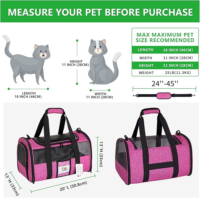20" Large Pet Carrier Soft Sided Cat Carriers for Large Cats Under 25 lbs, Folding Big Dog Carrier Cat Carrier for 2 Cats Travel Carrier, Red