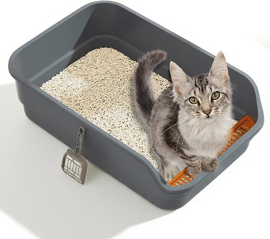 Gefryco Extra Large Cat Litter Box with High Sides, Side Entry Kitty Litter Boxes for Indoor Cats, Anti Splashing (Gray)