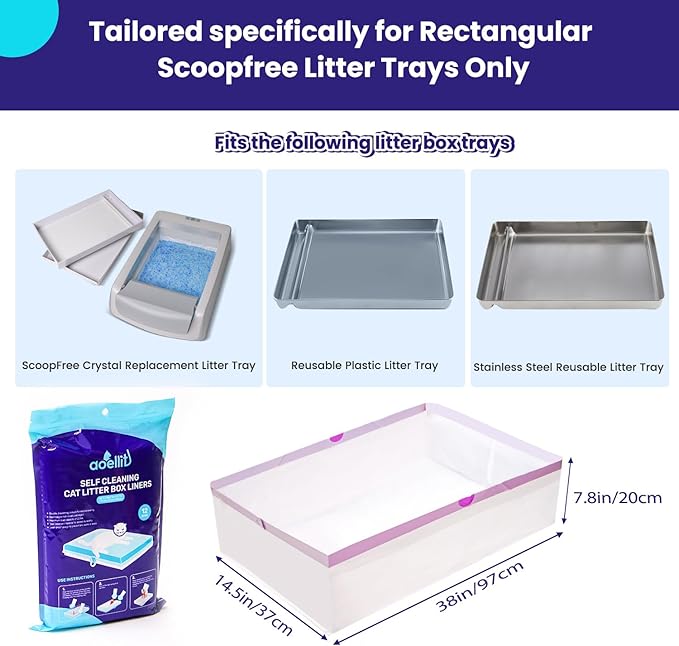 24 Count Litter Box Liners, Waste Bags Compatible with Pet-safe ScoopFree Self-Cleaning Litter Box Tray Refills, Drawstring Litter Bags for Reusable Tray, Pre-Separated (38"L x 14.5"W x 7.8"H)