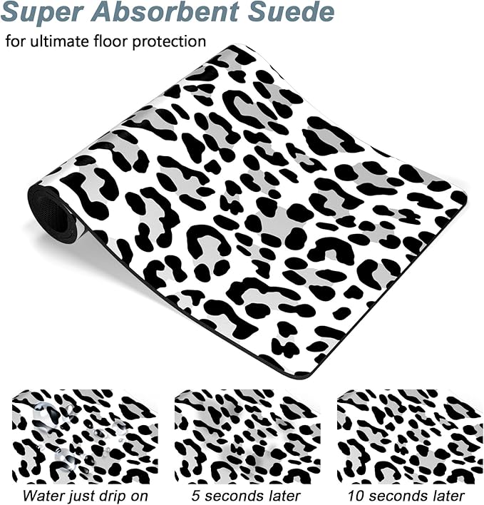 Rnivvi Dog Food Mat, 12" x 19" Leopard Absorbent Dog Cat Bowl Mat for Food and Water, Cute Anti-Slip Rubber Pet Feeding Rug Protect Floors, Puppy Placemat for Feeding & Watering Supplies, Leopard