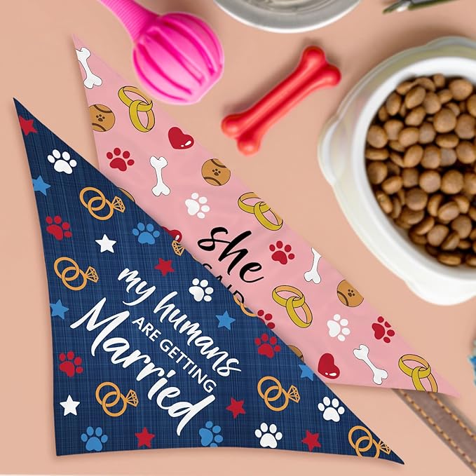 Engagement Gifts, Wedding Dog Bandanas 2 Pcs, Pet Scarf for Dog Girl, Getting Merried Triangle Puppy Scarf Kerchief Bandana, Small Medium Pet Dogs On Engagement Party Decorations for Dogs Lovers