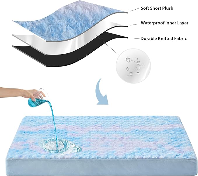 WNPETHOME Orthopedic Large Dog Bed, Extra Large Waterproof Dog Bed with Removable Washable Cover & Anti-Slip Bottom,Egg Crate Foam Pet Bed Mat,Soft Rose Plush Pet Crate Mat