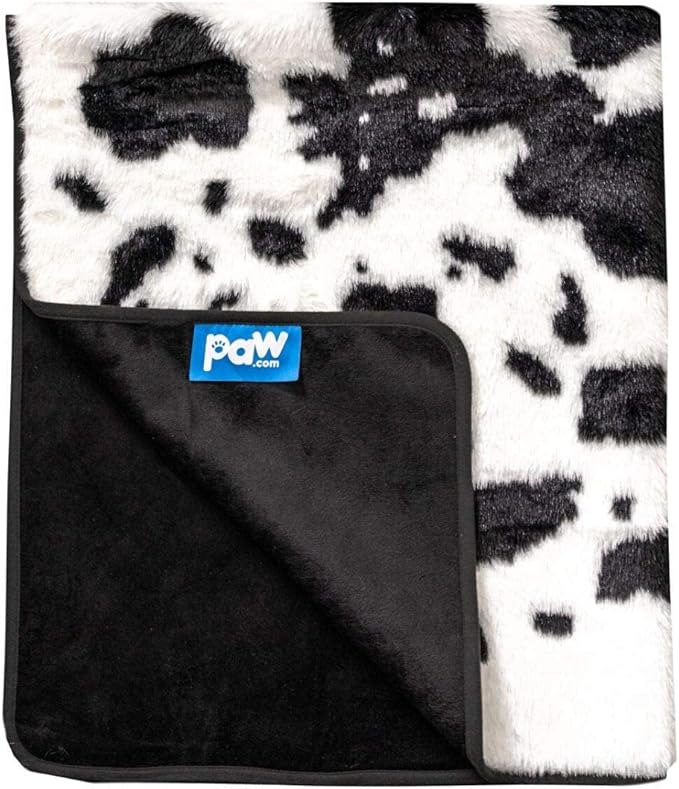 PupProtector Waterproof Throw Blanket for Dogs and Cats, Pet Blanket Cover for Couches, Sofas, Beds, Car Seats, Furniture, Calming Soft Faux Fur, Black and White Cowhide, Original (60" L x 50" W)