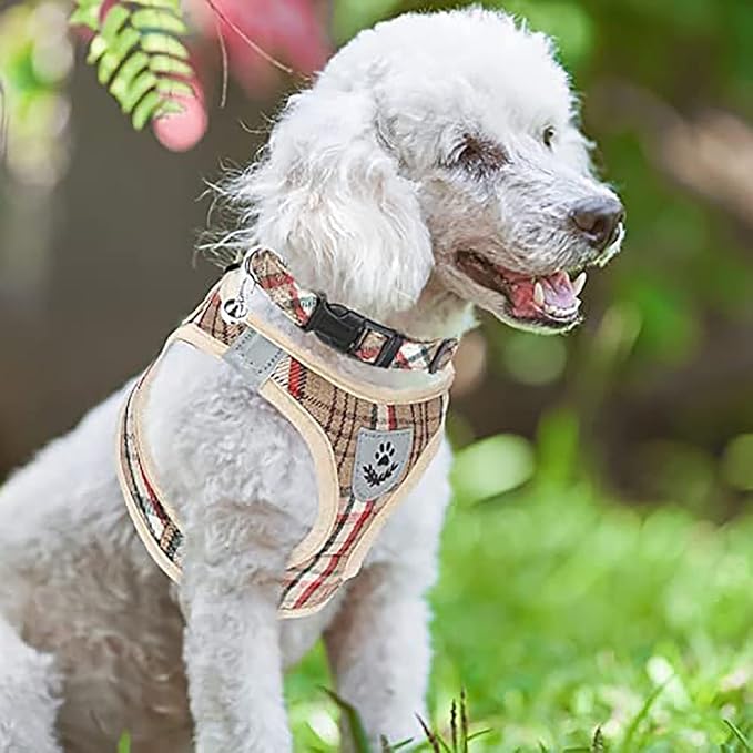 PUPTECK Adjustable Dog Harness Collar and Leash Set Step in No Pull Pet Harness for Small Medium Dogs Puppy and Cats Outdoor Walking Running, Soft Mesh Padded Reflective Vest Harnesses, Khaki XXS