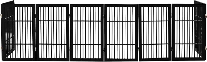 Pet Dog Gate Strong and Durable Freestanding Folding Acacia Hardwood Portable Wooden Fence Indoors or Outdoors by Urnporium (Black Pet Gate, 8 Panel 30" Tall)