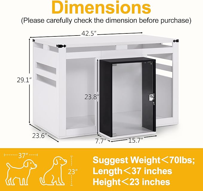 Lovupet Wooden Dog Crate Furniture, Villa Style Dog Kennel for Medium Breed with Glass Door and Acrylic Panels, GC34 (White)