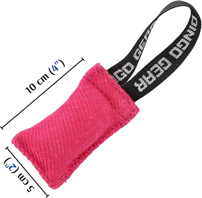 Dingo Gear French Linen tug Toy for Dog, Dog Bumper for Training, Agility, tug of war, Dog bite Pillow for Strong Dog, 1handle 4" Pink S00306