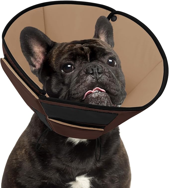 Small Dog Cone Collar, Adjustable Soft Dog Cone for Small Dogs to Stop Licking, Pet Recovery Cone for Male Female Dogs, Brown S