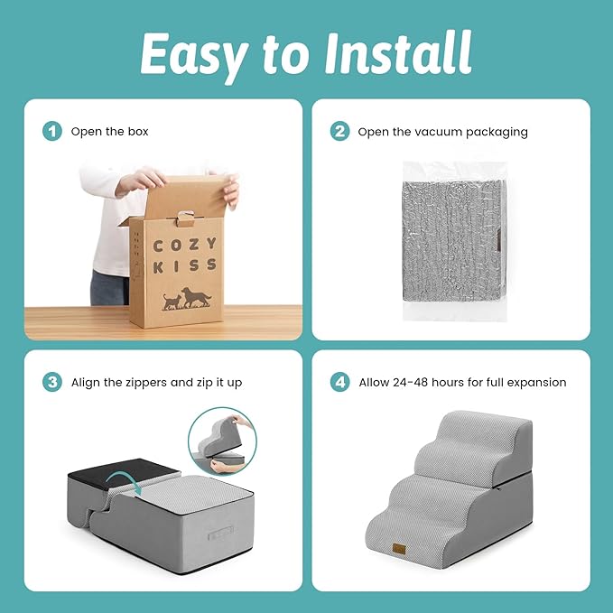 Dog Stairs for Small Dogs 19.7" H, Detachable Dog Step for Puppy or Older Cat, Ramp for Bed, Sofa, Couch or Chair, Ladder with High Density Foam, 15.7x28.3x19.7 inch, 4 Step, Grey