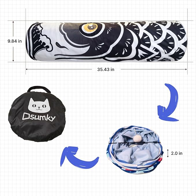 Cat Tunnel for Indoor Cats Interactive, Collapsible Tube for Cats Kittens Rabbits Puppies Crinkle Pop Up,10'' Dia, 36'' L,Black