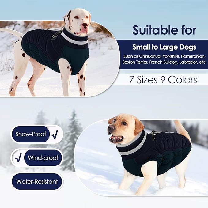AOFITEE Dog Coat, Warm Dog Jackets for Large Dogs, Reflective Turtleneck Dogs Winter Coat with Harness Built in, Waterproof Windproof Pet Snow Jacket Fleece Vest for Cold Weather, Navy XXL