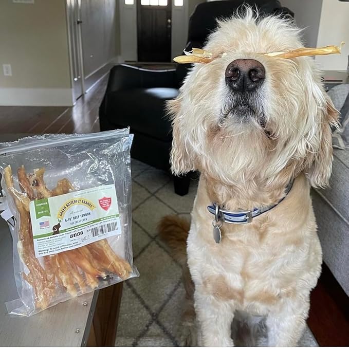 Beef Tendons for Dogs. USA Made, Grass Fed, All Natural Dental Chews. Grain Free, Odor Free (8 OZ)