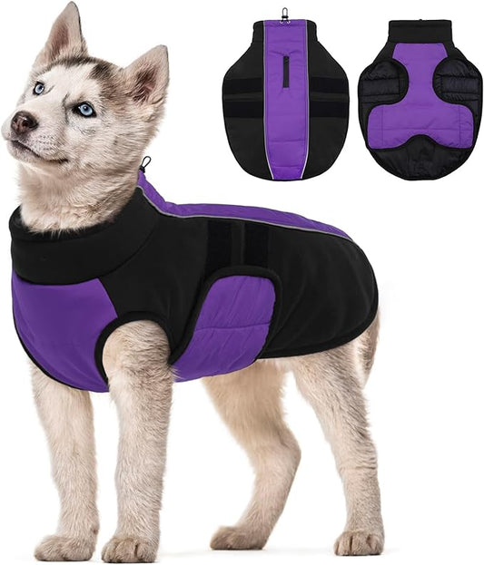 Kuoser Dog Jacket, Winter Dog Coats for Medium Dogs, Reflective Doggie Cold Weather Coats Pet Clothes, Puppy Snow Jacket for Frech Bulldog, Boston Terrier, Purple M