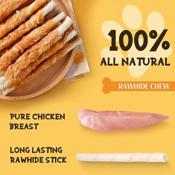 ASMPET Dog Treats Chews, Chicken Wrapped Rawhide Sticks (20 pcs 10.6 oz)