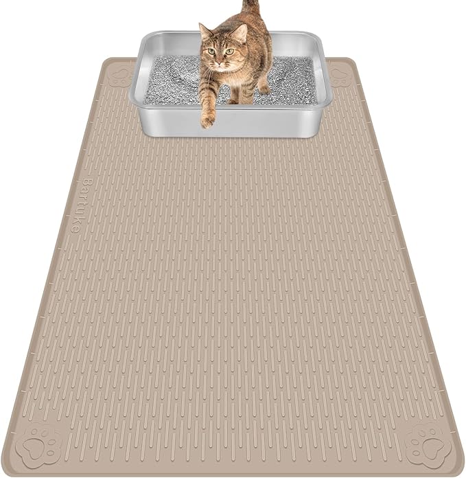 Cat Litter Mat, Extra Large 34" x 22" Silicone Mat Litter Trapping Mat for Scatter Control, Soft on Kitty Paws, Easy to Clean (Beige)