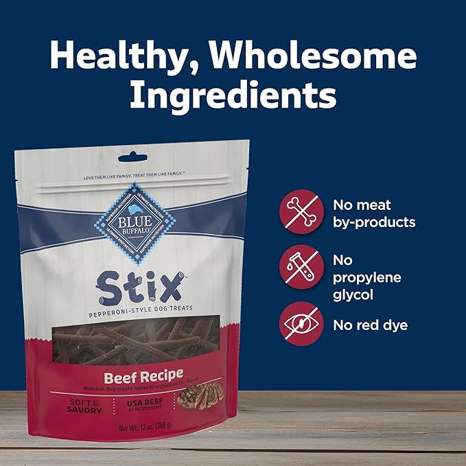 Blue Buffalo Stix Pepperoni-Style Dog Treats Made with Natural Ingredients, Beef Recipe, 13-oz Bag