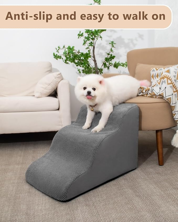 Dog Stairs for Small Dogs,3 Step Dog Ramp for Couch and Bed,Pet Stairs with Non-Slip Bottom for Old Cats,Indoor Pet Steps,Comfort,Durable,15.4" H,Grey