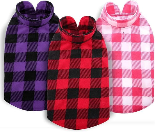 ASENKU PLAID Dog Fleece Vest & Pajamas - 3 Pack, Warm Winter Dog Coat, Jacket Pet Clothes for Small & Medium Dogs