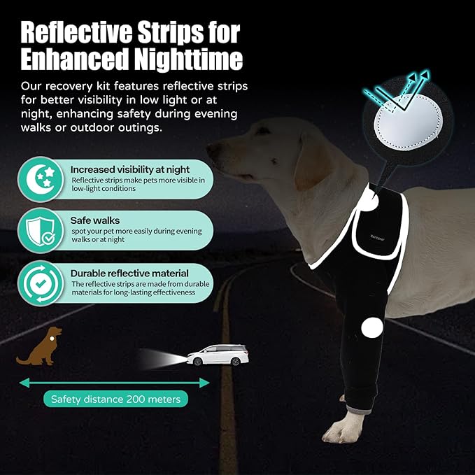 Dog Recovery Sleeves, Cone Collar Alternative, Reflective Material Design Abrasion Resistant Dog Recovery Suit, Washable 3mm Thick and Waterproof, Pets Sleeve Anti Licking Wounds and Keep Dry