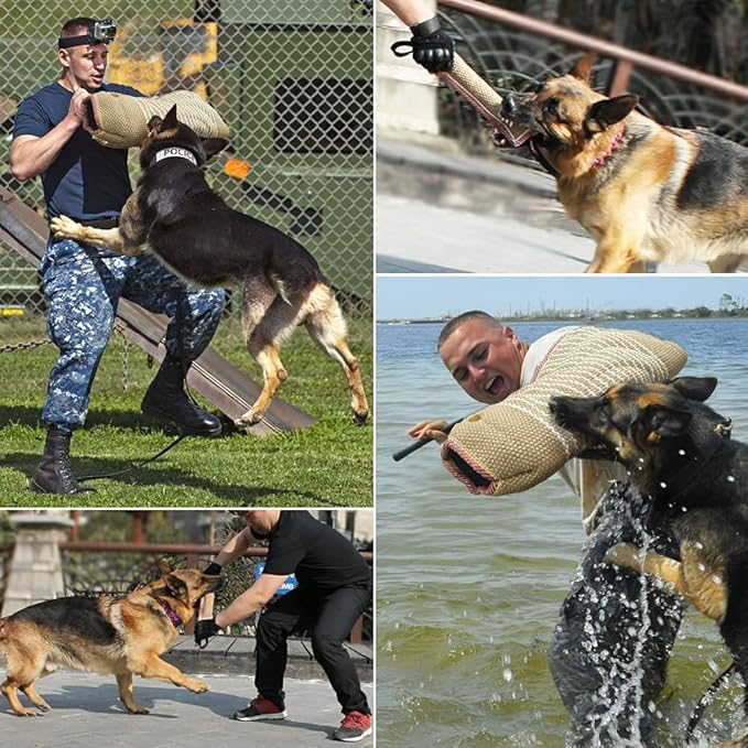 Dog Bite Training Set Dog Bite Sleeve Arm with Whip Agitation Stick, Professional Dogs Agility Training Equipment Protection for Biting, Dog Bite Pillow Tug Toy, Interactive K9 Pitbull German Shepherd