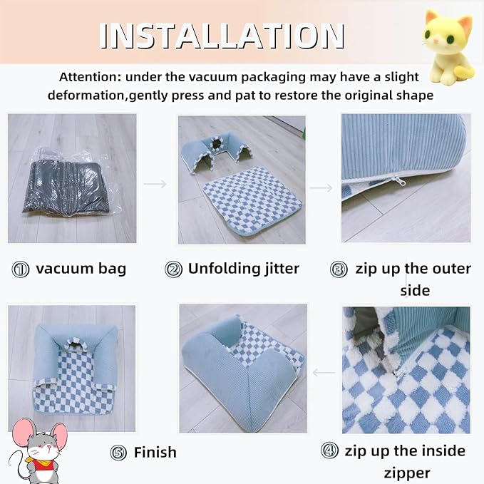 Guinea Pig Hideout Tunnel with Warm Bed for Small Pet 3 Cave Small Animal Tunnel Toy Cages Blue