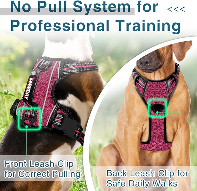 BARKBAY Dog Harness No Pull with ID Tag Pocket - Heavy Duty, Reflective, Easy Control for Small Dogs(Pink/Black,S)
