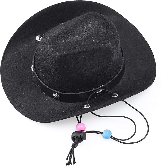 Yewong Pet Cowboy Costume Accessories - Dog Cat Pet Size Cowboy Hat and Bandana Scarf West Accessories for Puppy Kitten Party Festival and Daily Wearing Set of (Black Hat+Black Bandana)