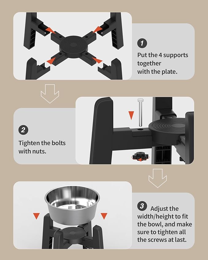 CZPET Elevated Dog Bowl, Raised Dog Bowl Stand with 51oz Stainless Steel Bowl Large Capacity, Size Adjustable & Anti-Slip Stand for Medium Dogs