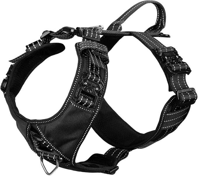 ICEFANG Dog Strap Harness with 4 x Metal Buckles,for Medium Sized Dog,K9 Vest,Y-Shape Chest,Adjustable Pet Harness,No-Pull Front Leash Clip (Medium (Pack of 1), Black)
