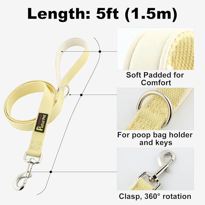 Plutus Pet Cotton Dog Harness and Leash Set, Reflective and Soft Padded, Quick Fit Vest Harness, for Small, Medium and Large Dogs, Light Yellow, S