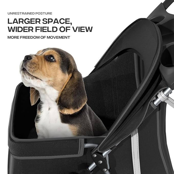 Cat Dog Stroller,3-Wheels Pet Stroller for Medium/Puppy Dogs 30 Lbs, Cat Strollers for 1 Cats, Foldable Dog Stroller with Storage Basket and Cup Holder, Breathable Mesh Black