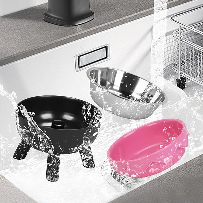 Raised Cat Food Bowls, Cute Cat Feeding Bowls for Food/Water Elevated with Non-Slip Stand, Detachable Anti Vomiting Stainless Steel Pet Bowl for Kitten, Puppies, Small Dogs Indoor/Outdoor