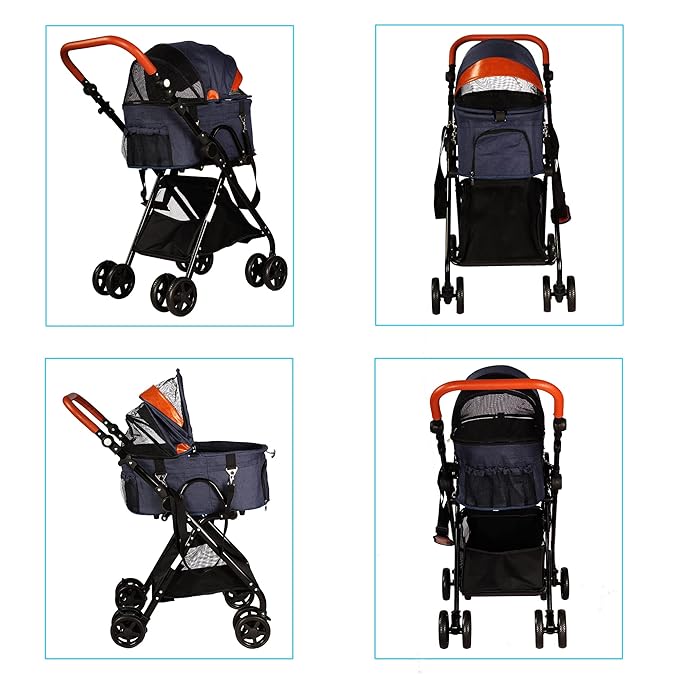2 in 1 Pet Stroller, Detachable Pet Cart with 4 Wheels & Removable Carrier for Small Dog/Cat, Foldable Portable Waterproof Jogging Travel Carrier Cage w/Storage Basket & Adjustable Handle