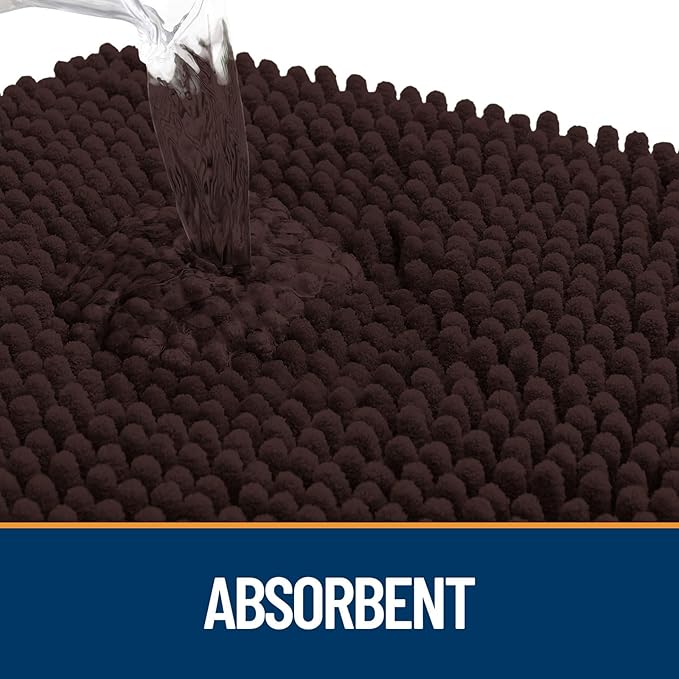 OLANLY Dog Door Mat for Muddy Paws 47x24, Paw Print Design, Absorbs Moisture and Dirt, Absorbent Non-Slip Washable Doormat, Quick Dry Chenille Mud Mat for Dogs, Entry Indoor Entryway Carpet, Brown