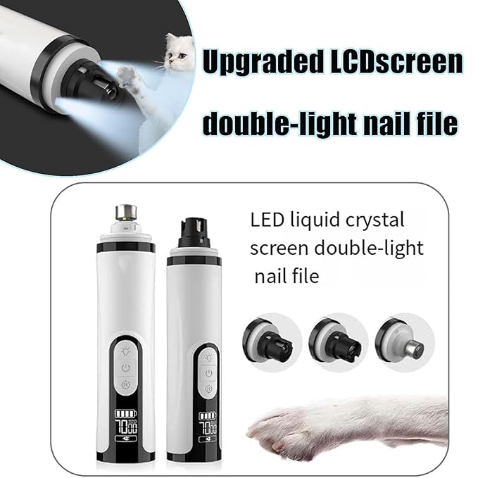 Heusom Silent Groom Pro Nail Grinder, 2025 New Heusom Nail Grinder for Dogs and Cats with LED Light & 3 Speeds, 2000mAh USB Rechargeable Dog Nail Trimmer for Thick Nails (1pc+2 Heads)