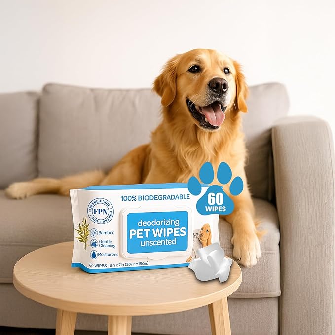 FPN Pet Cleaning Wipes – Unscented Bamboo Grooming Wipes for Dogs & Cats – No Alcohol or No Harsh Chemicals – Soft – 7x8 in (4 CT)