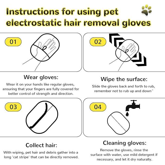 Pet Hair Remover - Pet Hair Removal Glove, 4 in 1- Reusable Hair Remover Brush with 17inch Long Handle, Electrostatic Gloves Pet hair for Furniture, Couch, Carpet