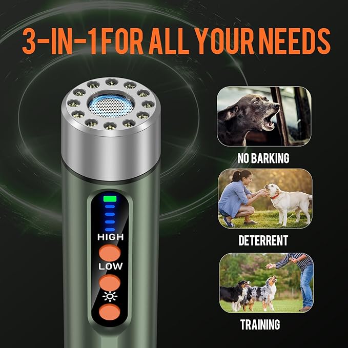 Ultrasonic Dog Bark Deterrent Device,Anti Barking Device for Dogs,Professional Dog Training Tool Indoor&Outdoor, Effctive 50ft Range Stop Bad Behavior Aid.Dog Silencer with LED Light(Silver