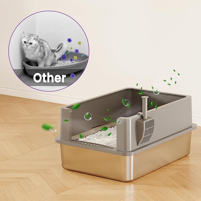 XXXL Stainless Steel Litter Box for Cats, 28''x20''x12'' Extra Large Metal Litter Box with High Sided Lid, for Big Cats, Multi-Cat Household, Non-Sticky & Easy to Clean