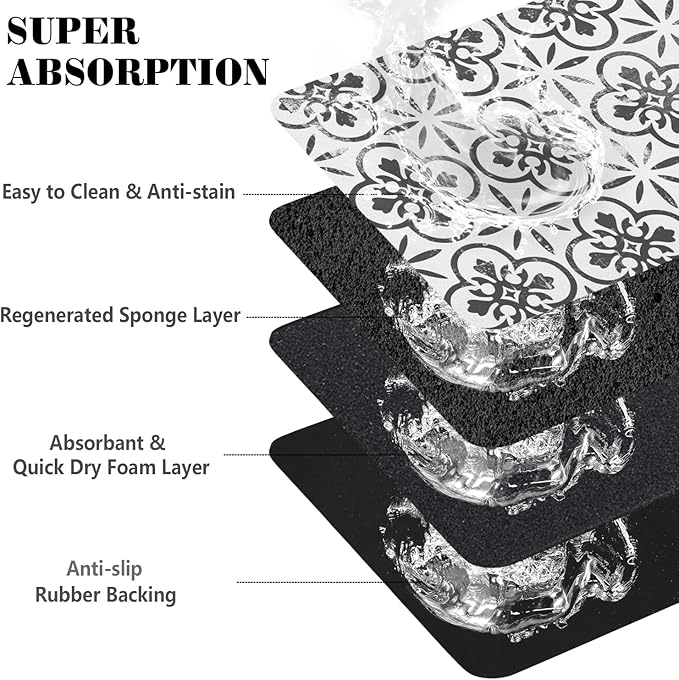 Dog Food Mats for Floors Absorbent, Pet Cat Food Mat - Quick Dry Dog Bowl Mats for Food and Water, Eco-Friendly Boho Pet Supplies