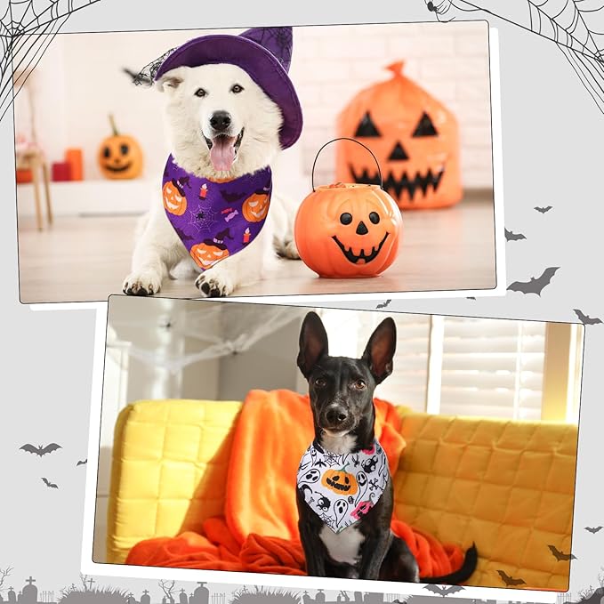 Amylove 120 Pcs Halloween Dog Bandanas Bulk Thanksgiving Day Holiday Triangle Dog Pack Puppy Kerchief Bandana Adjustable Pet Scarf for Pet Cat Costume Accessories Decor(Pumpkin)