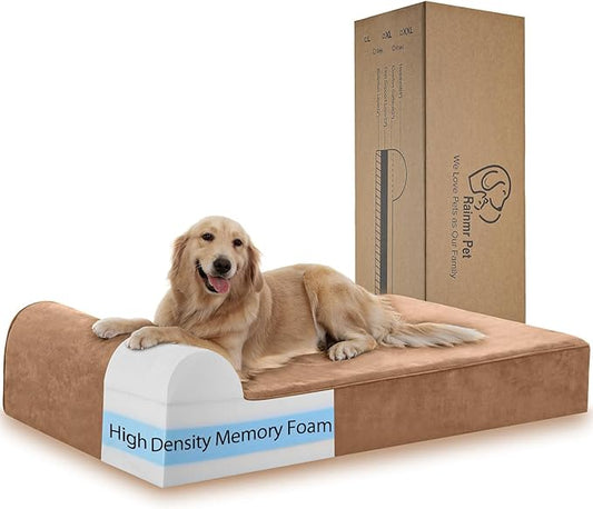 Orthopedic Dog Beds for Large Dogs, 7" Memory Foam Dog Beds with Waterproof Liner, Chew Proof Microsuede Cover, Removable and Washable, Nonskid Bottom, 52"x36"x7" XL Khaki