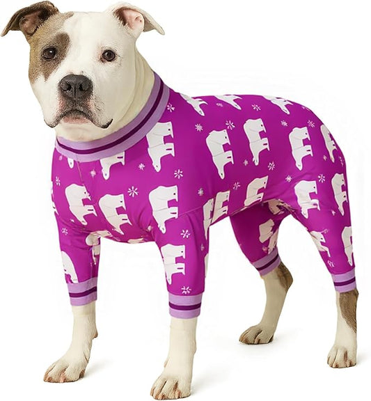 LovinPet Giant Pet Costume, Soft Cotton Dog pjs with Polar Bear Snowflake Print, Dog Clothing for Medium, Large Dogs,Pittie Pajamas, XL
