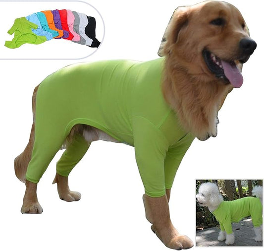 Lovelonglong Four Feet Dog Lightweight Pajamas, Pure Cotton Dog Jumpsuits 4 Legs Dog Onesies T-Shirt Stylish PJS Puppy Costume for Large Medium Small Dogs Green XXL
