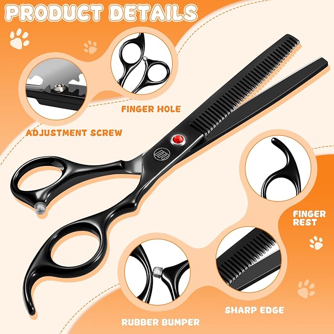 Professional Dog Grooming Scissors Set, 7 Inch/8 Inch Pet Grooming Scissors Chunkers Shears for Dog, Curved Dog Grooming Scissors, Thinning Shears for Dog with Grooming Comb