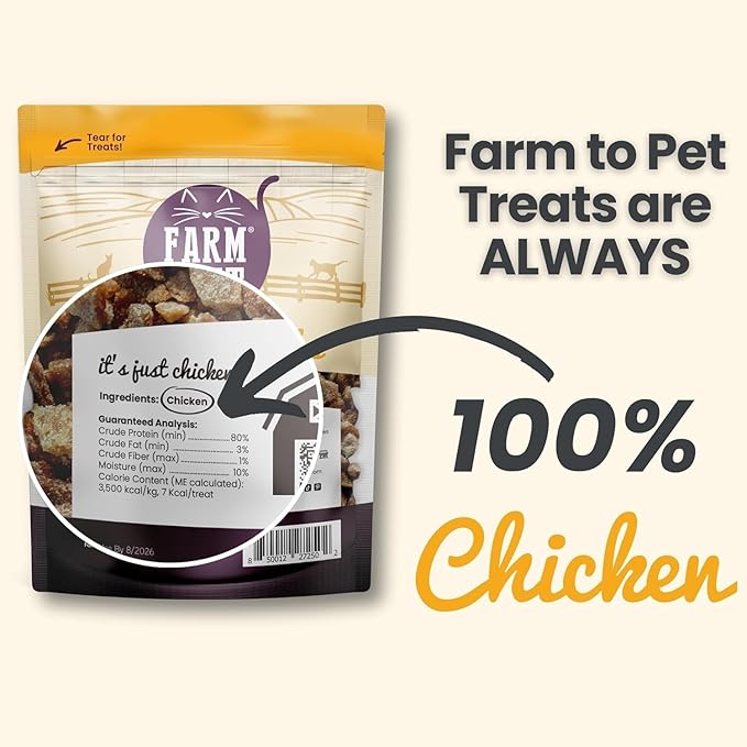 Farm To Pet - Cat Treat Crumbles - 3 oz Single Ingredient Chicken Treat and Snacks - Healthy for Indoor Cats and Kitten - Essential Products (Mix with Wet/Dry Food)