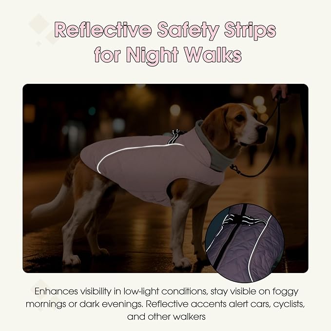 QBLEEV Large Dog Coat, Dog Winter Jacket for Large Dogs, XXLarge Waterproof Cold Weather Vest with Zipper & Reflective, Windproof Built-in Harness Warm Fleece Snowsuit Clothes Retriever, Pink, XXL